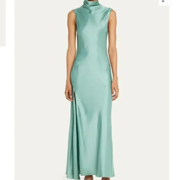 LAPOINTE Satin Drape Neck Sleeveless Dress in Ice Blue US 4 - Picture 1 of 15